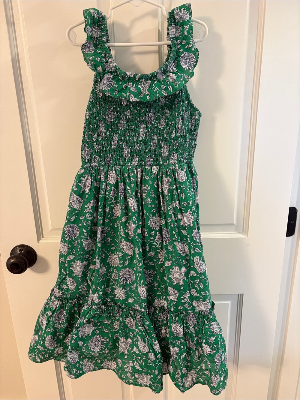 Crewcuts Green Floral Ruffle-Neck Sundress